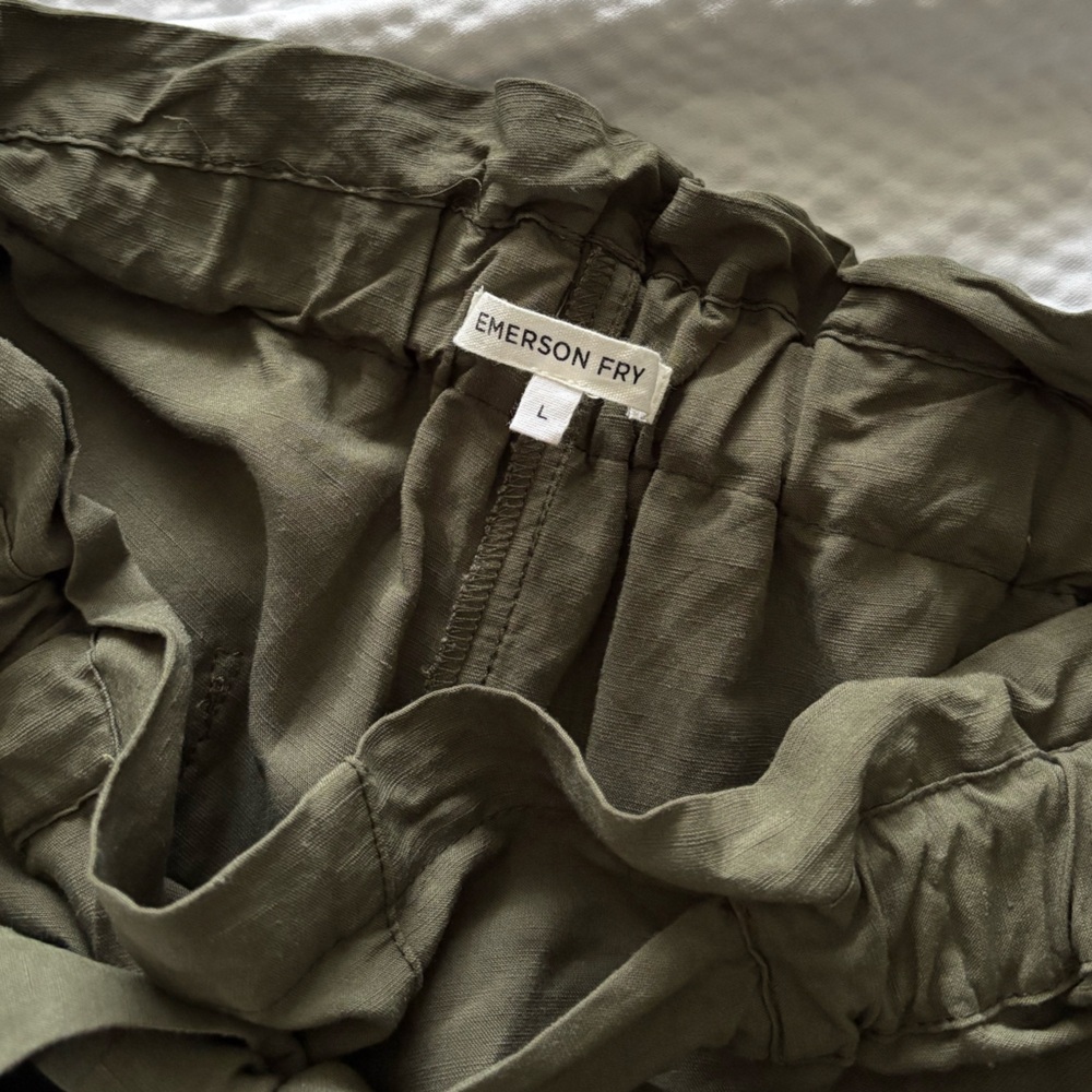 Emerson Fry Army Green High Rise linen Blend Paperbag Pants - Picture 11 of 16